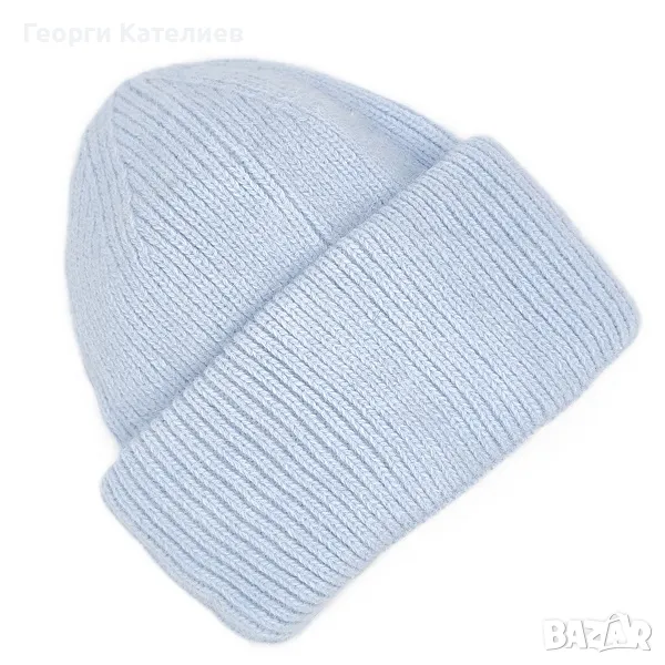 Плетена зимна шапка ангора с подгъв в светло синьо Код на продукта:DASH-001-1, снимка 1