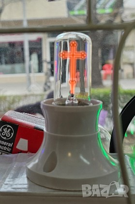 Лампа тлееш православен Кръст голям цокъл Е27 за вашия духовен кът Исус  Христос, снимка 1