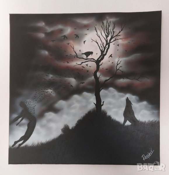 Картина рисувана с акрилни бои на канава рамка 40/40/2см, снимка 1