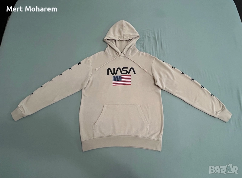 Суитшър H&M NASA с качулка, като ново, размер M, бежов, снимка 1