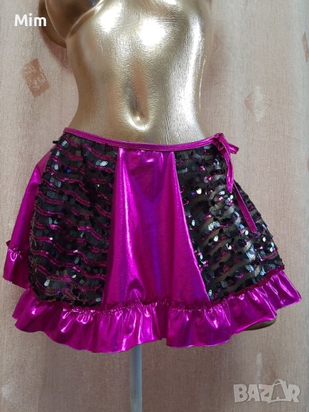 М/L Розова къса пола от еко кожа и дантела , снимка 1