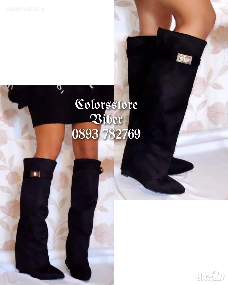 Ботуши на платформа - черен велур - K-40, снимка 1