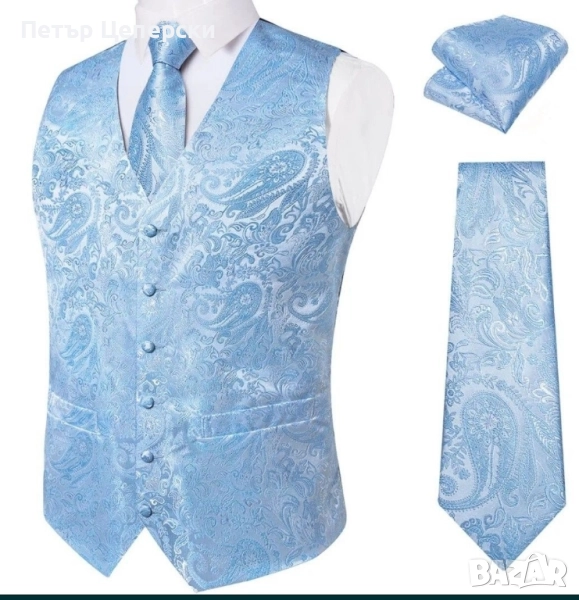 Официален луксозен мъжки сет от елече, вратовръзка и кърпичка , снимка 1