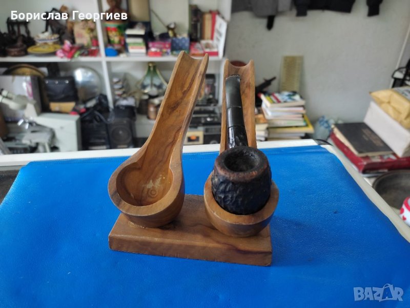 Лула за тютюн real briar заедно със стойка за две лули, снимка 1