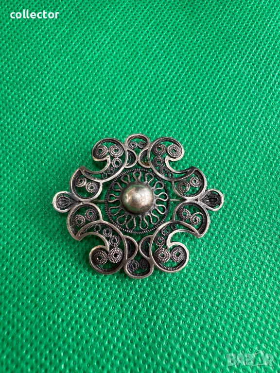 Винтидж сребърна брошка с филигран. №7681, снимка 1