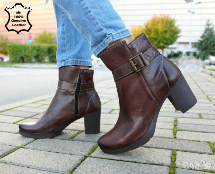 Боти в естествена кожа - кафяви, снимка 1