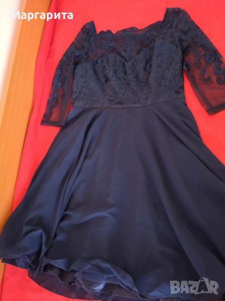 Елегантна тъмносиня рокля с бродерия Chi Chi London Curve, снимка 1