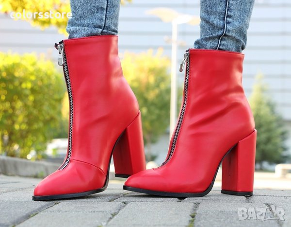  Боти на ток - червена кожа - 810, снимка 1