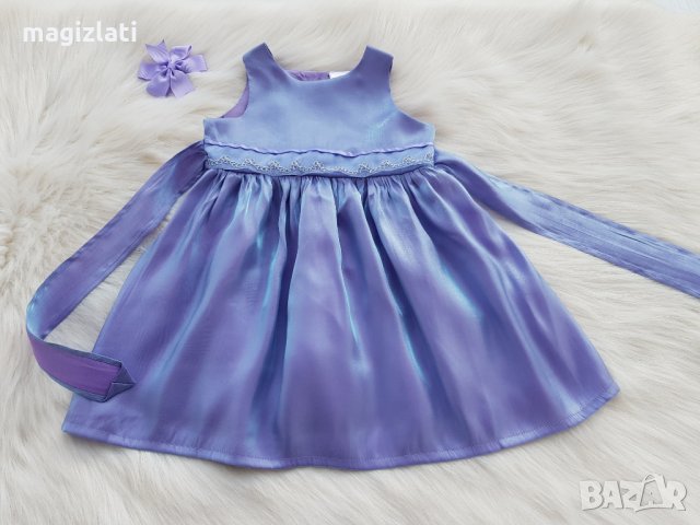 Детска официална рокля лилав сатен 9-12месеца с аксесоар за коса, снимка 1 - Бебешки рокли - 32103550