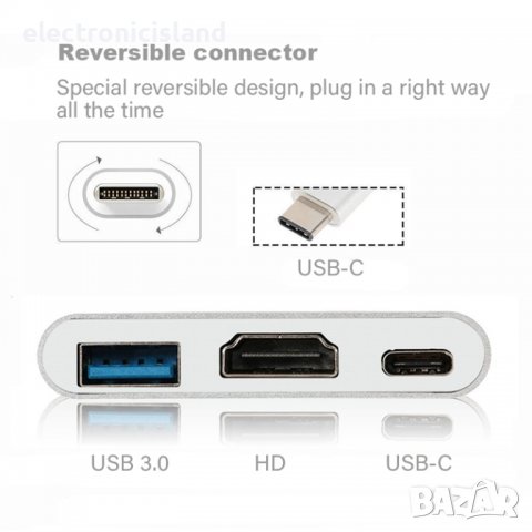 USB-C хъб Thunderbolt 3 адаптер USB C към HDMI съвместим 4K докинг станция PD зареждане за MacBook, снимка 2 - Кабели и адаптери - 38222479