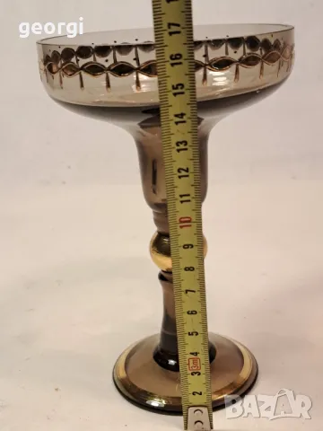 стъклен свещник с позлата 25/1, снимка 6 - Декорация за дома - 49886032