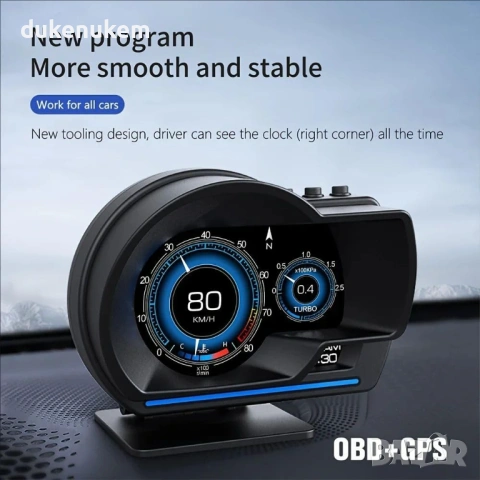 Автомобилен Head-Up дисплей с OBD2 и GPS, хоризонтален екран със скоростомер, снимка 3 - Аксесоари и консумативи - 53019665