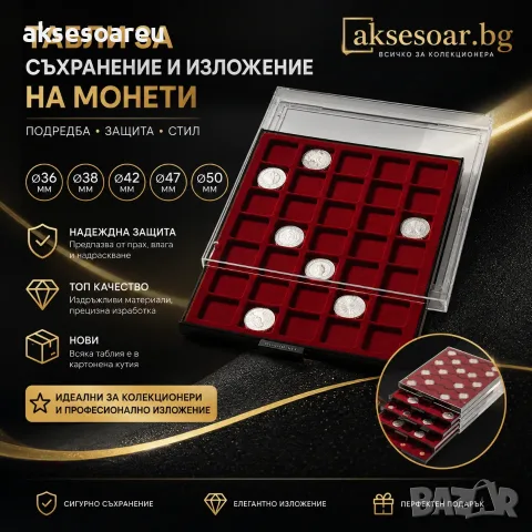 Пластмасови прозрачни табли за съхранение на монети с велур и защитен прозрачен капак тип чекмедже