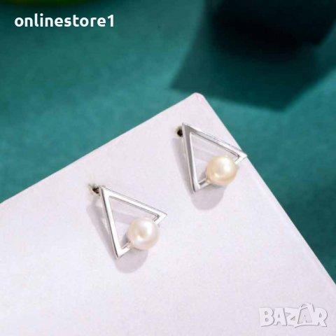 Сребърни обеци - Перли триъгълник 925 BX532, снимка 8 - Обеци - 39122775