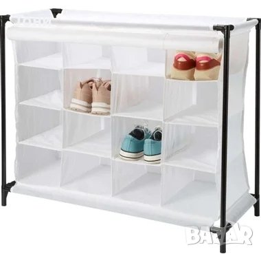 Нов текстилен шкаф за обувки с 16 разделения ( сив и бял ) / р-р: 84х35х66 см, снимка 1 - Шкафове - 42882397