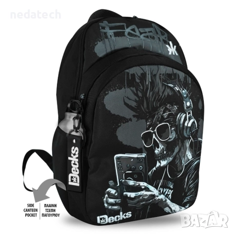 Ученическа раница с череп, Черен, 33x18x48см., снимка 2 - Ученически пособия, канцеларски материали - 51482140