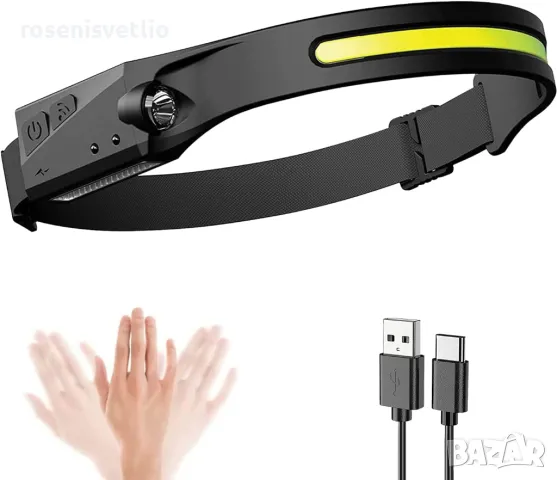 Професионален челник с сензор, LED STOP, Фенер за глава, Акумулаторен, снимка 5 - Къмпинг осветление - 49268681