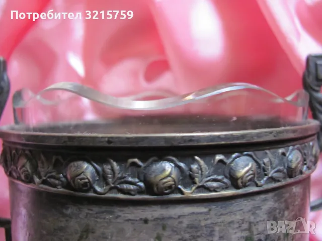 Арт деко посребрена купа,бонбониера , маркирана, снимка 3 - Антикварни и старинни предмети - 49433982