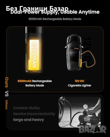 Нова авто помпа TowerTop компресор за гуми 150 PSI 12V безжичен 6000mAh батерия кола, снимка 2 - Друга електроника - 54312701