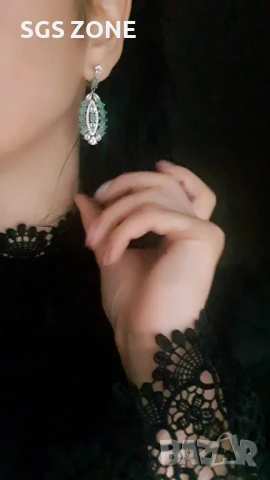 уникални сребърни обеци с изумруди, снимка 4 - Обеци - 51262622