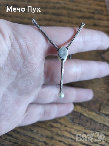 Старо сребърно полутвърдо колие с естествени перли (124), снимка 6 - Колиета, медальони, синджири - 39637882