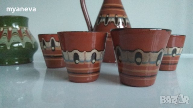 Троянска керамика, сервиз за ракия с 6 чашки и лот съдове. , снимка 4 - Сервизи - 44373216