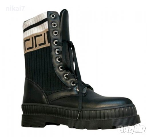 Дамски боти кожени black and white уникална цена