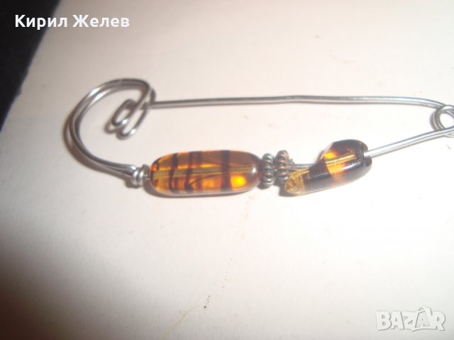 СТАРА ВИНТИДЖ СТИЛ ФИБУЛА БРОШКА ИГЛА с  ЯСПИС МУРАНО 14330, снимка 4 - Антикварни и старинни предмети - 30554853