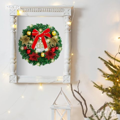 Коледен венец Mеrry Christmas с панделка, снимка 2 - Декорация за дома - 42910787
