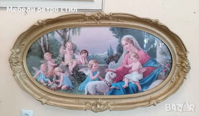 Това е голям и очарователен античен принт с оригинално стъкло. , снимка 3 - Картини - 50175243