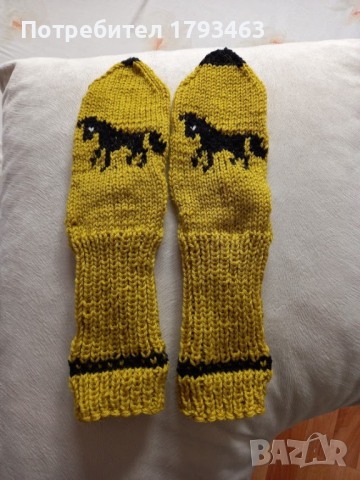Ръчно плетени детски чорапи с картинка, ходило 21 см.