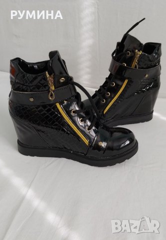 Сникърси на платформа черни лак - номер 39, снимка 3 - Дамски боти - 34208380