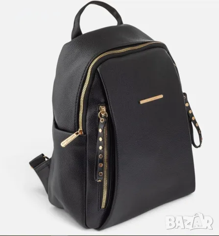 Дамска раница Backpack Черна със златисти ципове, 23x12x30cm