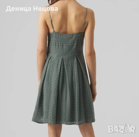 Рокля с дантела, зелена рокля, цвят каки, снимка 2 - Рокли - 52704673