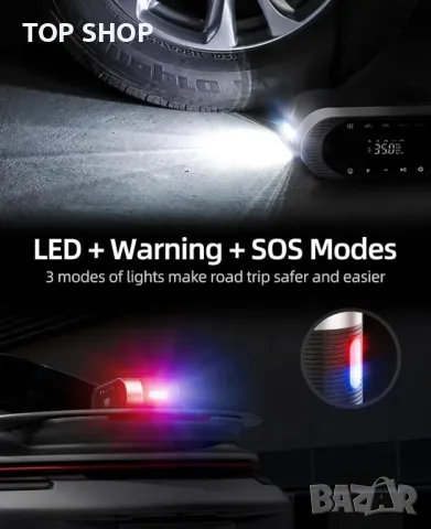 Преносим въздушен компресор за помпане на гуми 12v DC- 150PSI, снимка 4 - Аксесоари и консумативи - 48927076