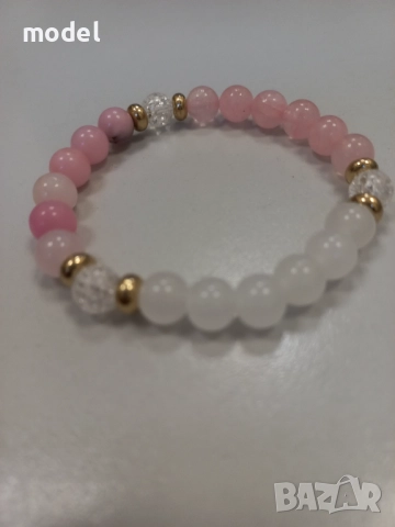 Колие Сърце Розов кварц комплект с гривна , снимка 3 - Колиета, медальони, синджири - 46163442