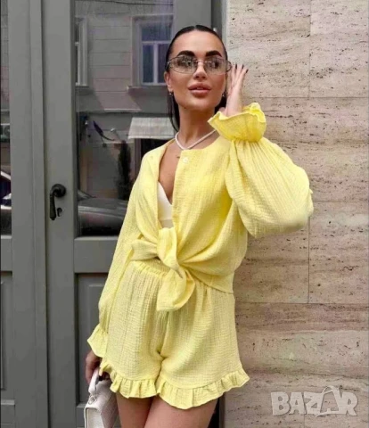 дамски памучен комплекти  удължена риза и къси панталонки , снимка 2 - Комплекти - 50875711