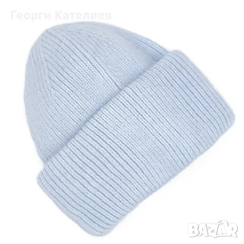 Плетена зимна шапка ангора с подгъв в светло синьо Код на продукта:DASH-001-1