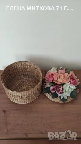 Плетена кутия с букет изкуствени рози на капака, снимка 3 - Изкуствени цветя - 50421585