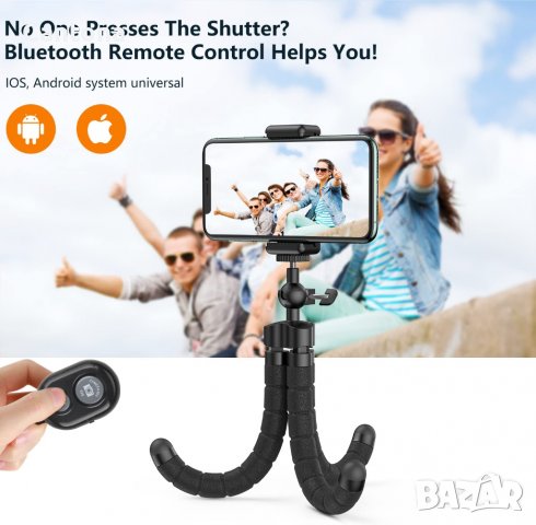 Стойка за статив тип октопод с Bluetooth дистанционно за iPhone/Android, снимка 3 - Чанти, стативи, аксесоари - 37046628