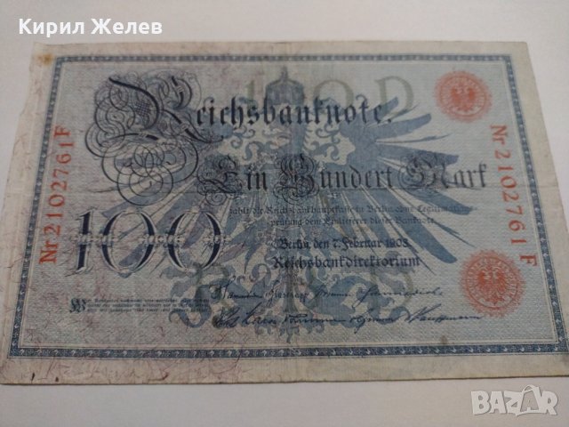 Райх банкнота - Германия - 100 марки / 1908 година червен печат- 17978, снимка 5 - Нумизматика и бонистика - 31015628
