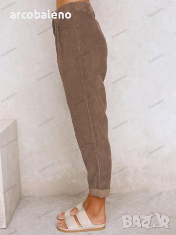 Дамски широки панталони от кадифе с висока талия и широки прави крачоли, 7цвята - 023 , снимка 3 - Панталони - 42815362