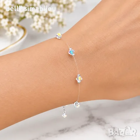 Дамска Нежна Гривна на Прозрачна Корда с Кристали Swarovski/Сваровски