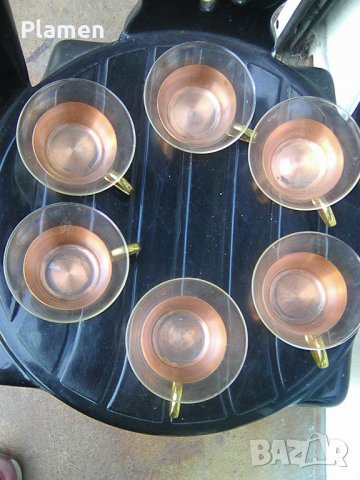 Шест стъклени чаши с медни подстаканчици Йена глас на ГДР, снимка 2 - Други ценни предмети - 38105928