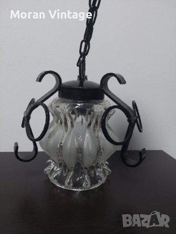Висяща лампа ковано желязо и стъкло + Подарък LED крушка