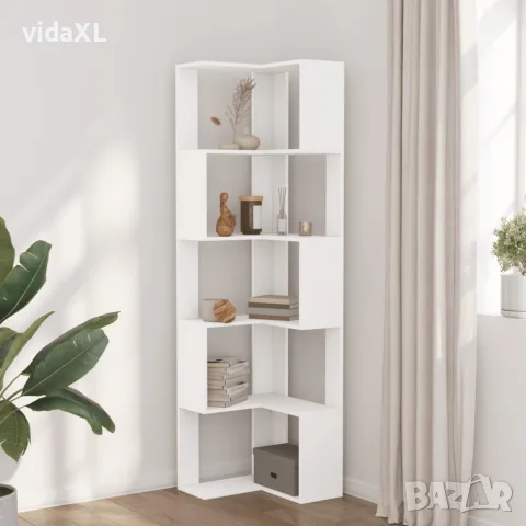 vidaXL Ъглова етажерка 5 нива бял 50x50x179 см инженерно дърво, снимка 3 - Етажерки - 56148190