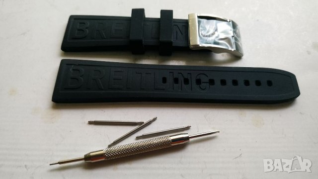 Черна силиконова каишка BREITLING  24 мм, снимка 9 - Каишки за часовници - 36307657