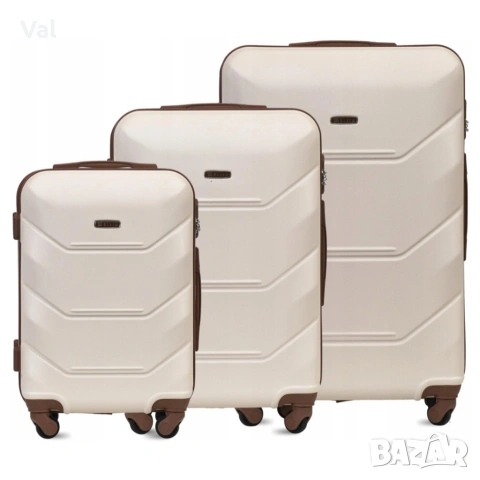 Комплект 3 в 1 Твърди куфари, размери M, XL и XXL, ABS материал, 4 колела 360°, кодирано заключване