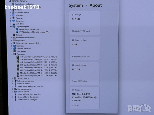4k OLED Asus Pro 16`i7-11370H/RTX 3050/16GB RAM/512GB SSD/Бат 8ч/550 nits/Harman Kardon, снимка 8 - Лаптопи за игри - 53878196