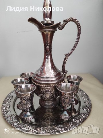 Посребрен комплект 6 бр.чаши с кана за аперитив